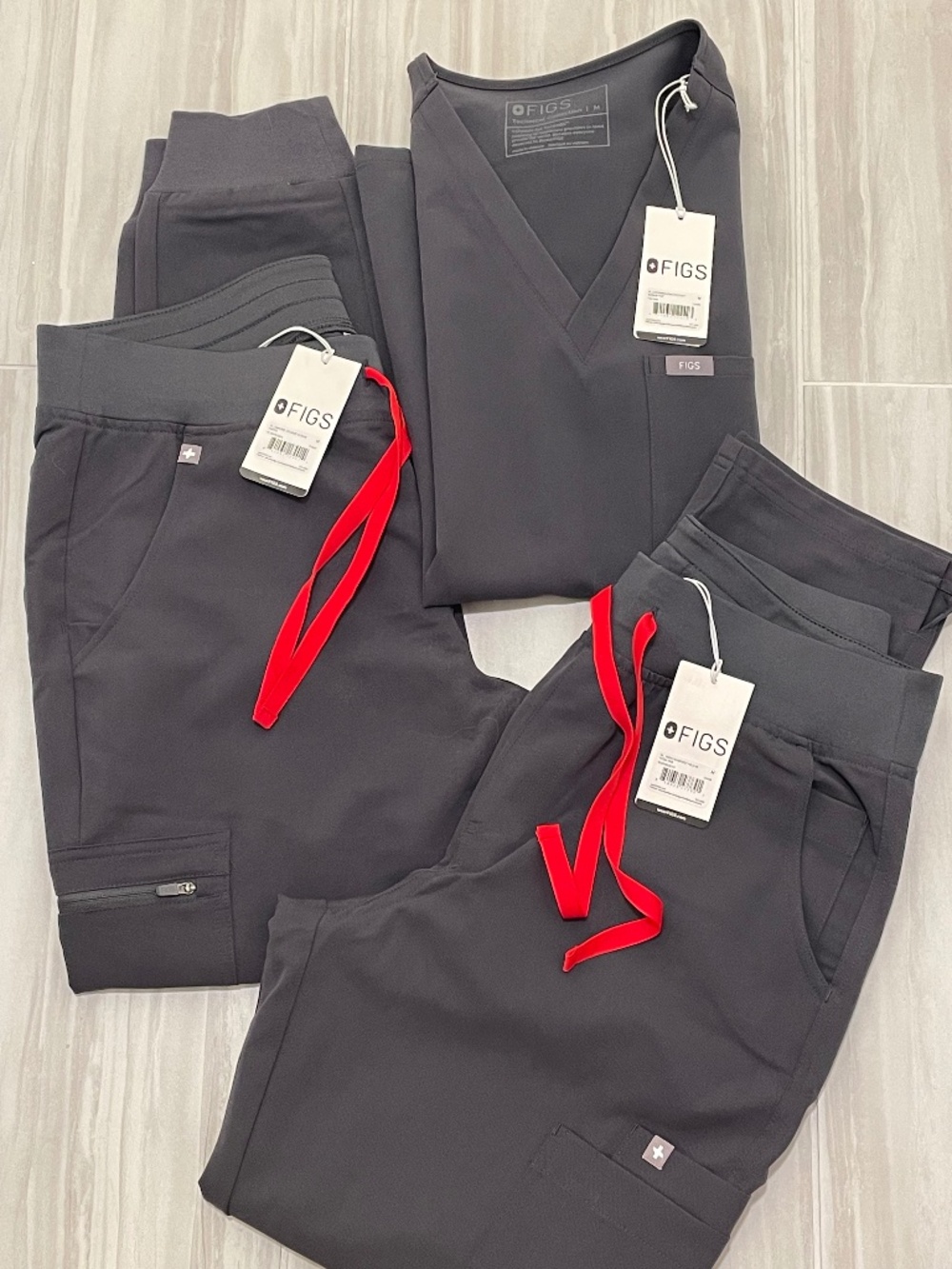FIGS Charcoal Medium Zamora Pants Yola Pants and Catarina One Pocket Set